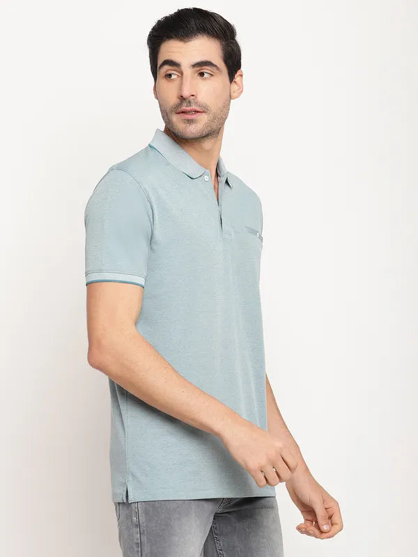 Octave Men Blue Polo Collar T-Shirt