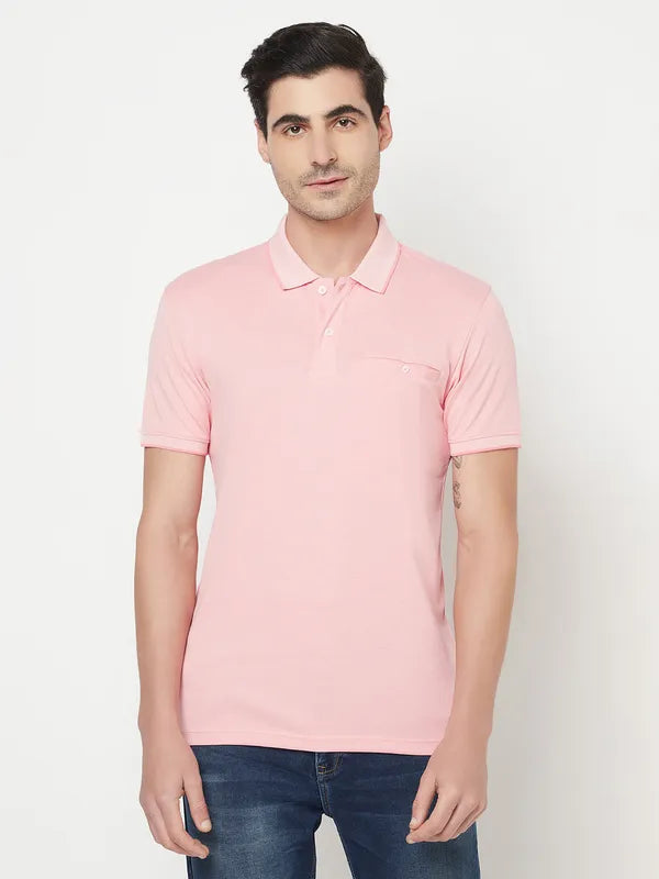 Octave Men Pink Polo Collar T-Shirt