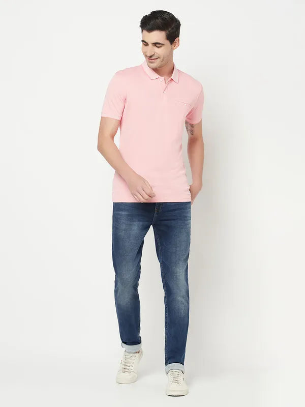 Octave Men Pink Polo Collar T-Shirt