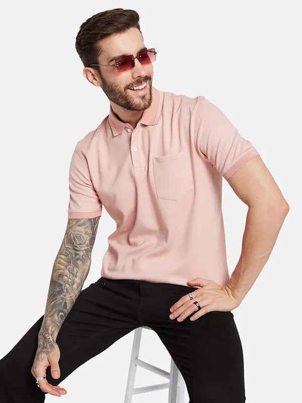 Octave Men Solid Polo Collar Pockets T-Shirt