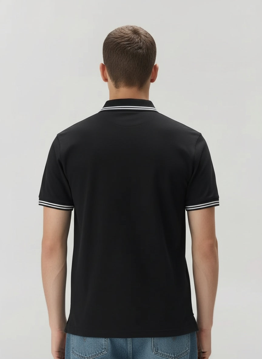Men Black Polo Collar Solid T-shirt