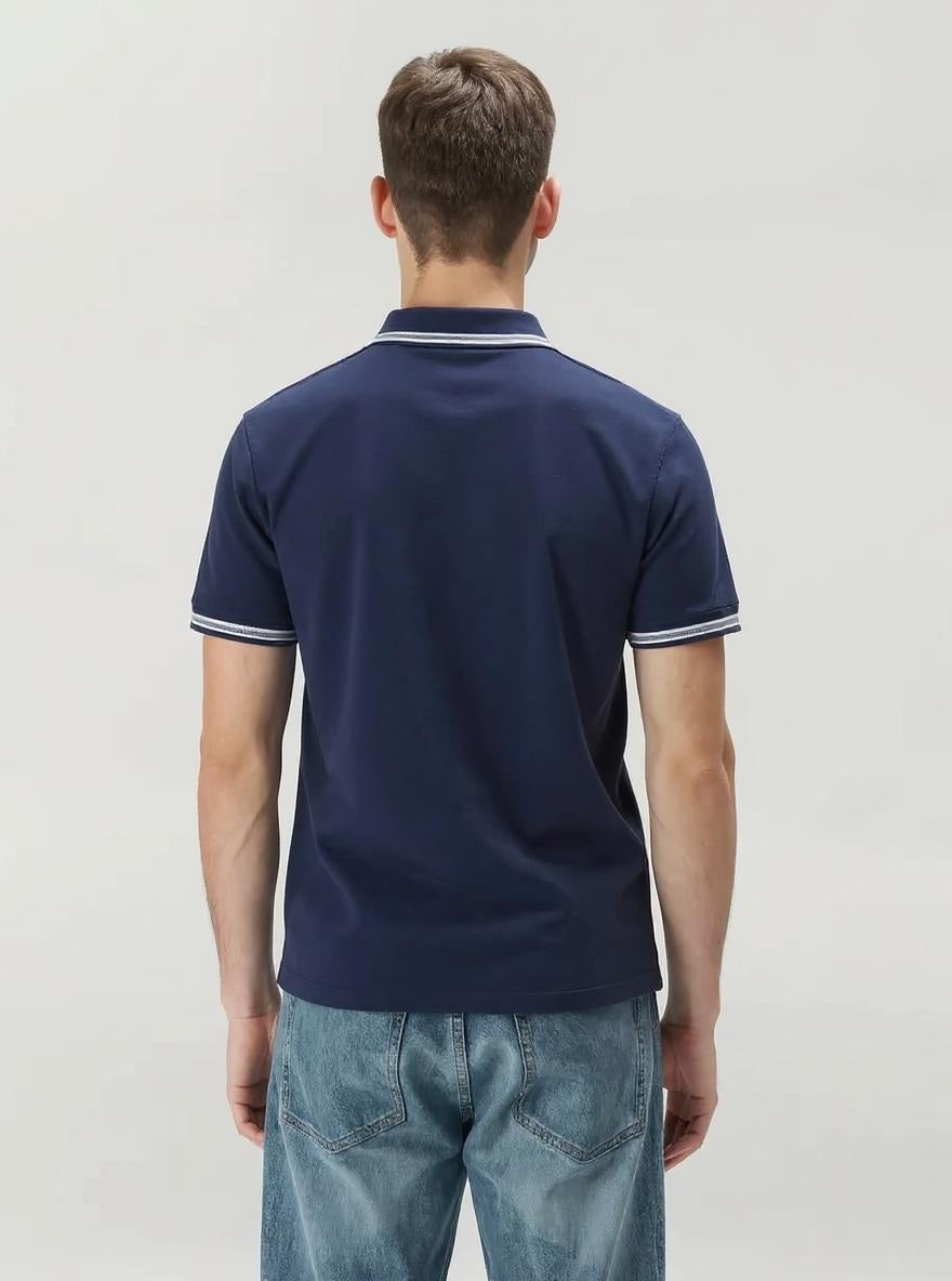 Men Navy Polo Collar Solid T-shirt
