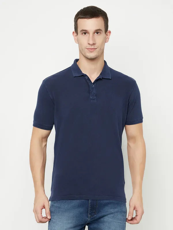 Octave Men Blue Polo Collar T-Shirt