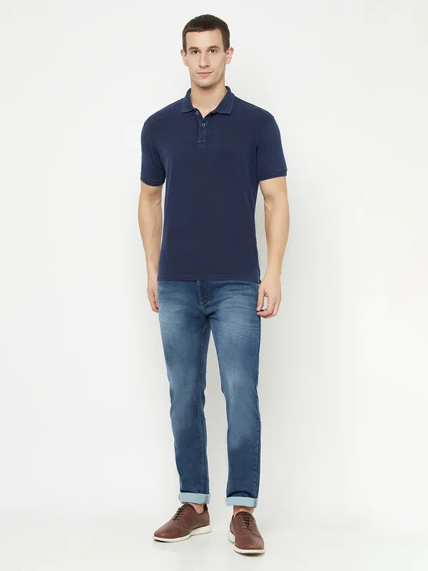 Octave Men Blue Polo Collar T-Shirt