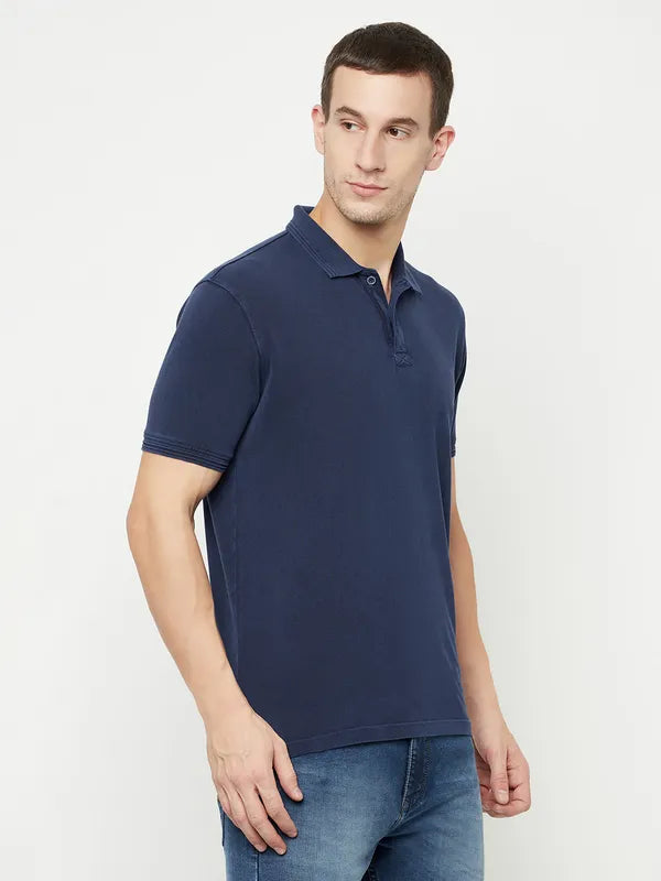 Octave Men Blue Polo Collar T-Shirt