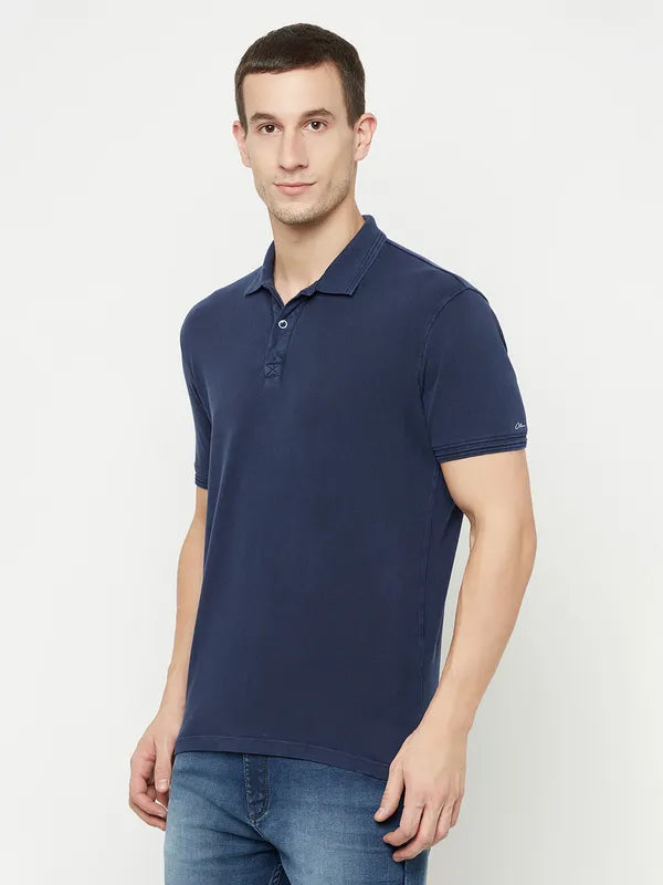 Octave Men Blue Polo Collar T-Shirt