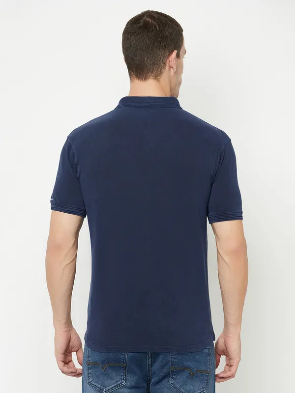 Octave Men Blue Polo Collar T-Shirt