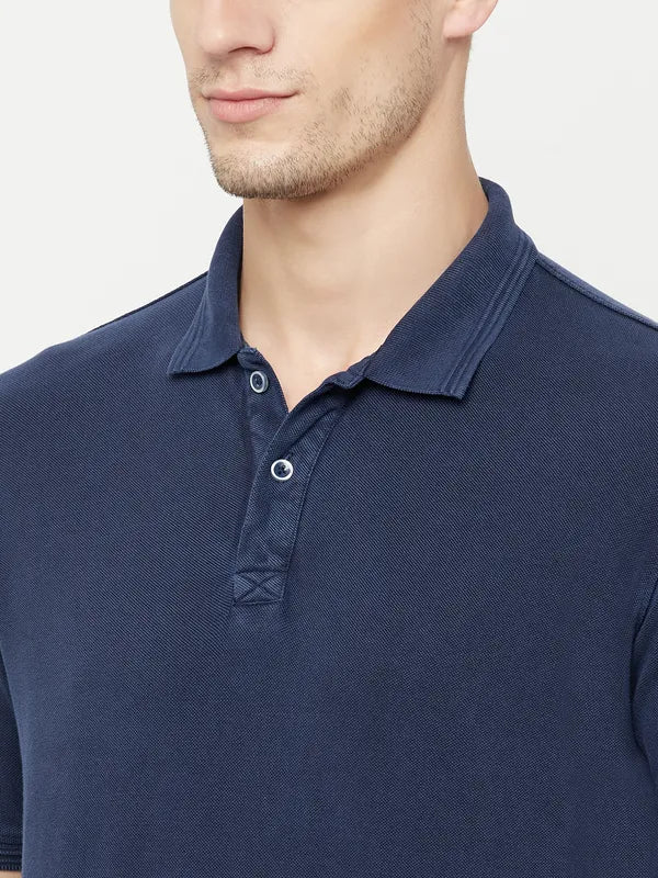 Octave Men Blue Polo Collar T-Shirt