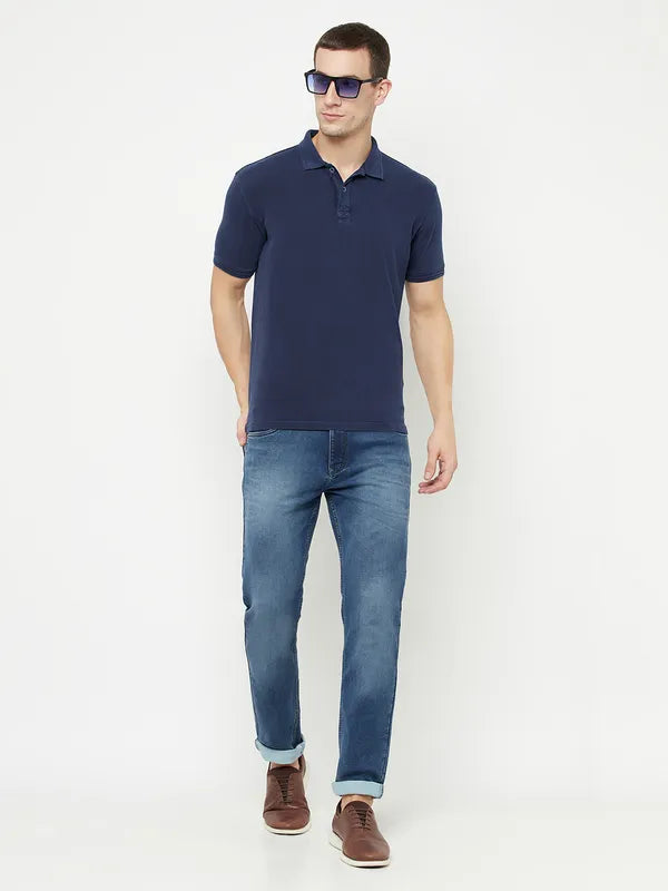 Octave Men Blue Polo Collar T-Shirt