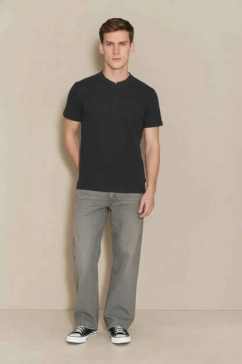 Men Black Solid High Neck T-shirt
