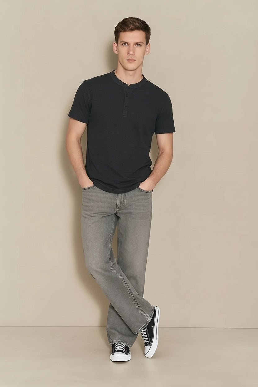 Men Black Solid High Neck T-shirt