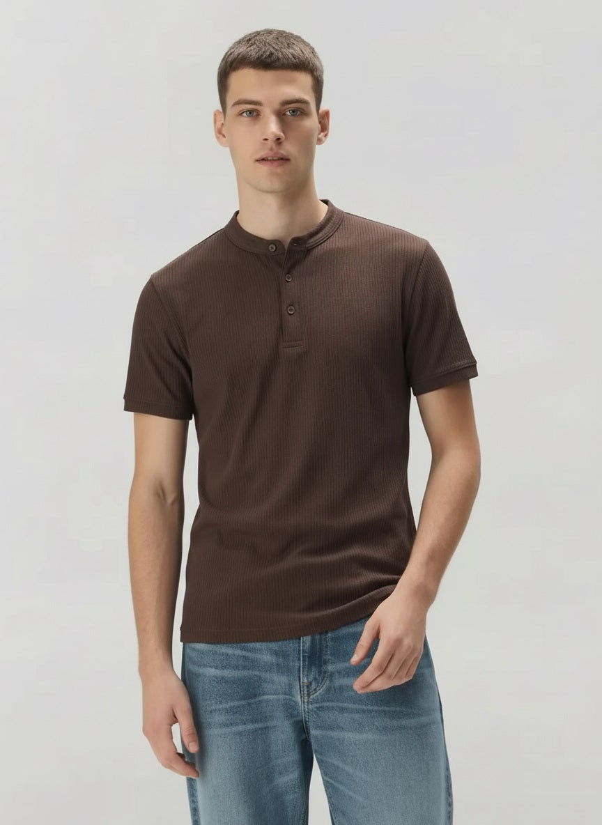 Men Coffee Solid High Neck T-shirt