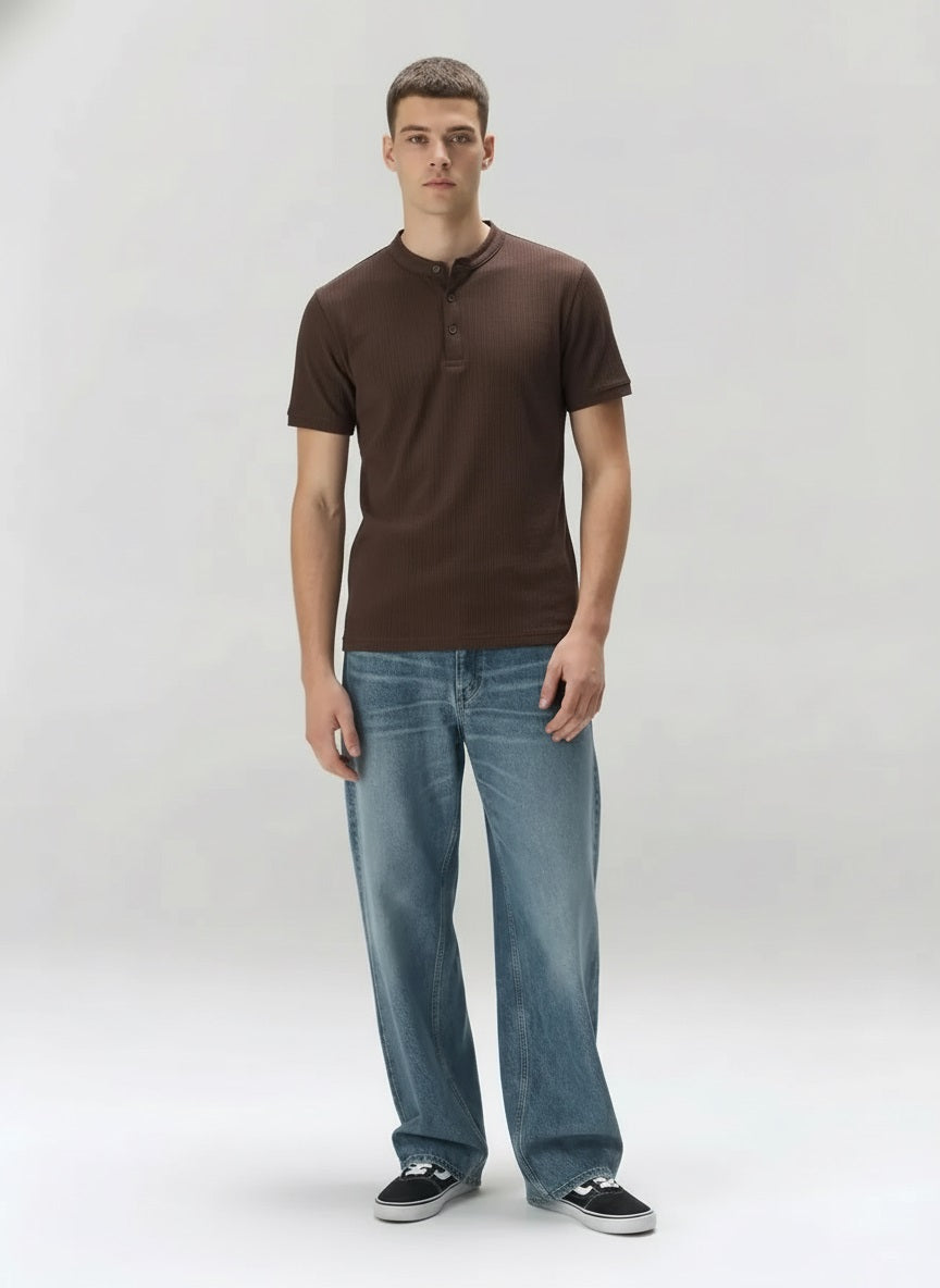 Men Coffee Solid High Neck T-shirt
