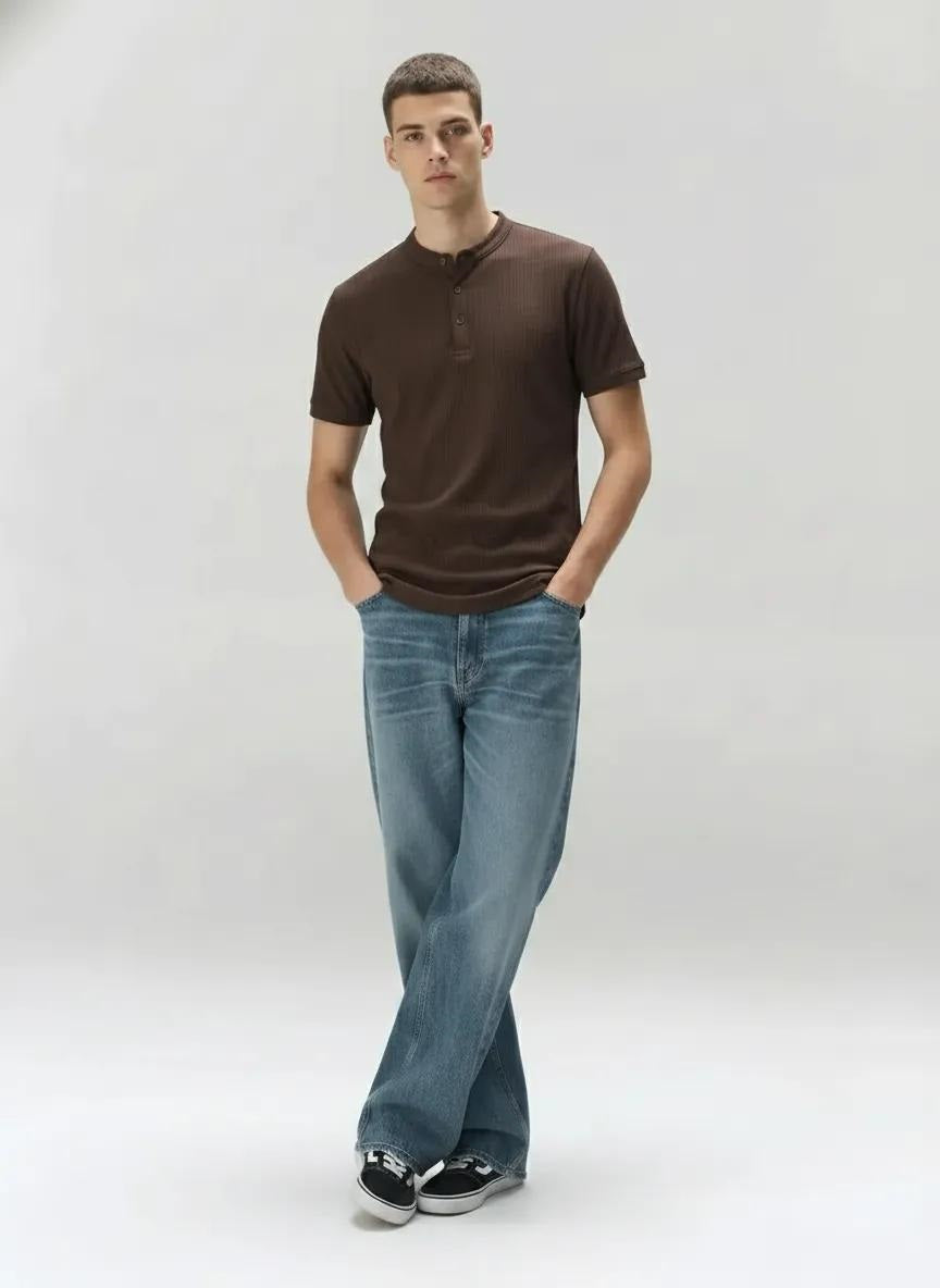 Men Coffee Solid High Neck T-shirt