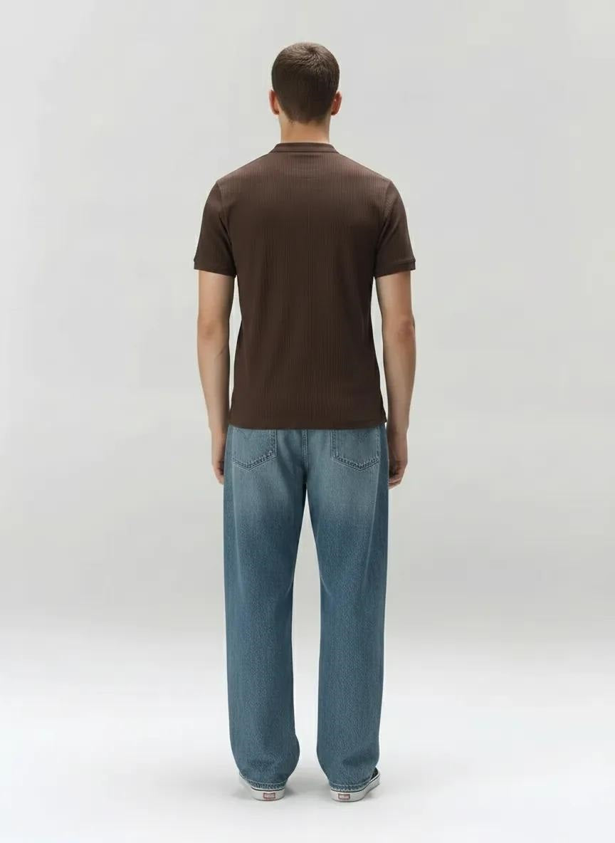 Men Coffee Solid High Neck T-shirt