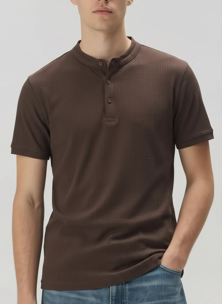 Men Coffee Solid High Neck T-shirt