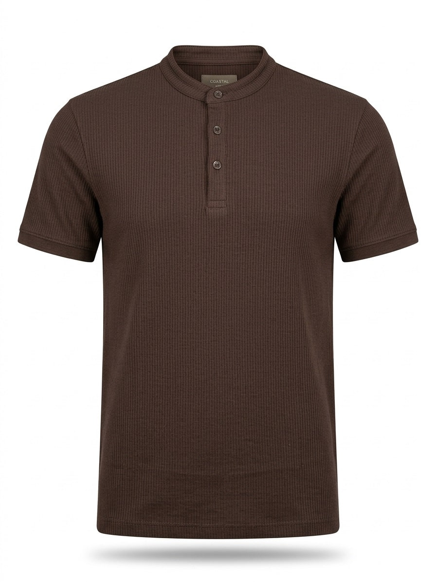 Men Coffee Solid High Neck T-shirt