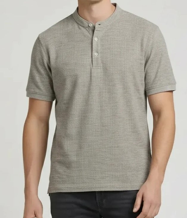 Men Linen Melange Henley Neck T-shirt