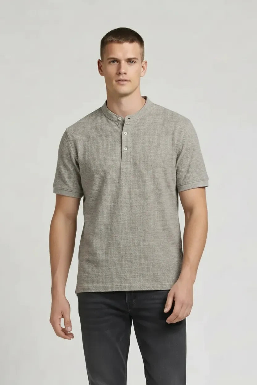 Men Linen Melange Henley Neck T-shirt