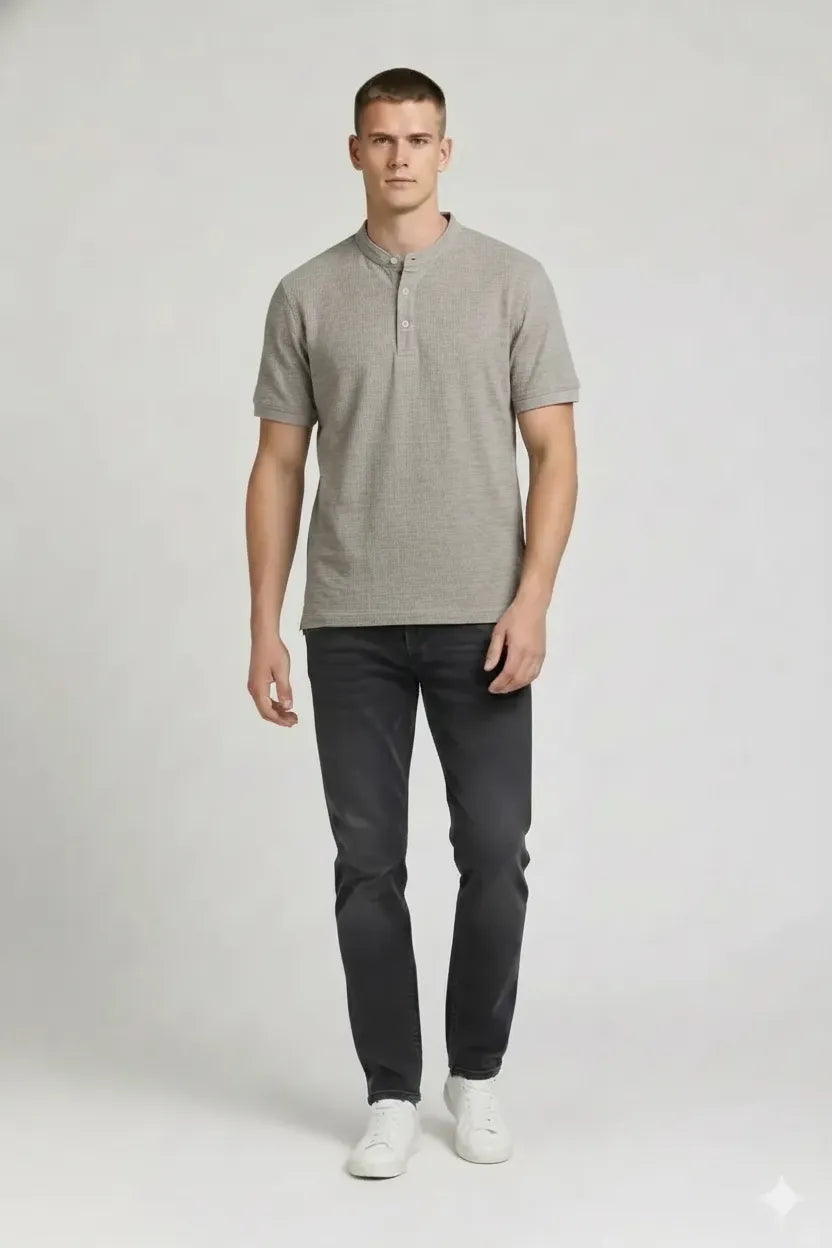 Men Linen Melange Henley Neck T-shirt