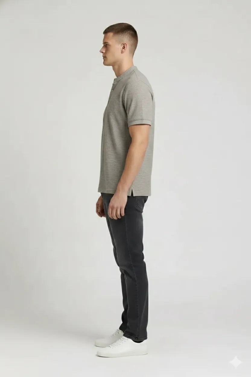 Men Linen Melange Henley Neck T-shirt