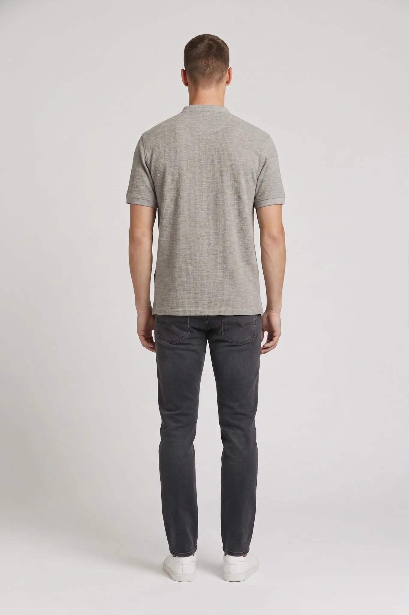 Men Linen Melange Henley Neck T-shirt