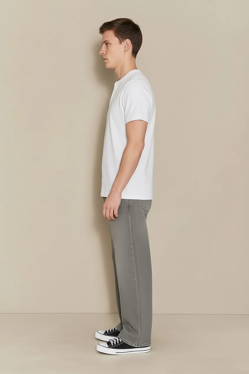 Men Off White Solid High Neck T-shirt