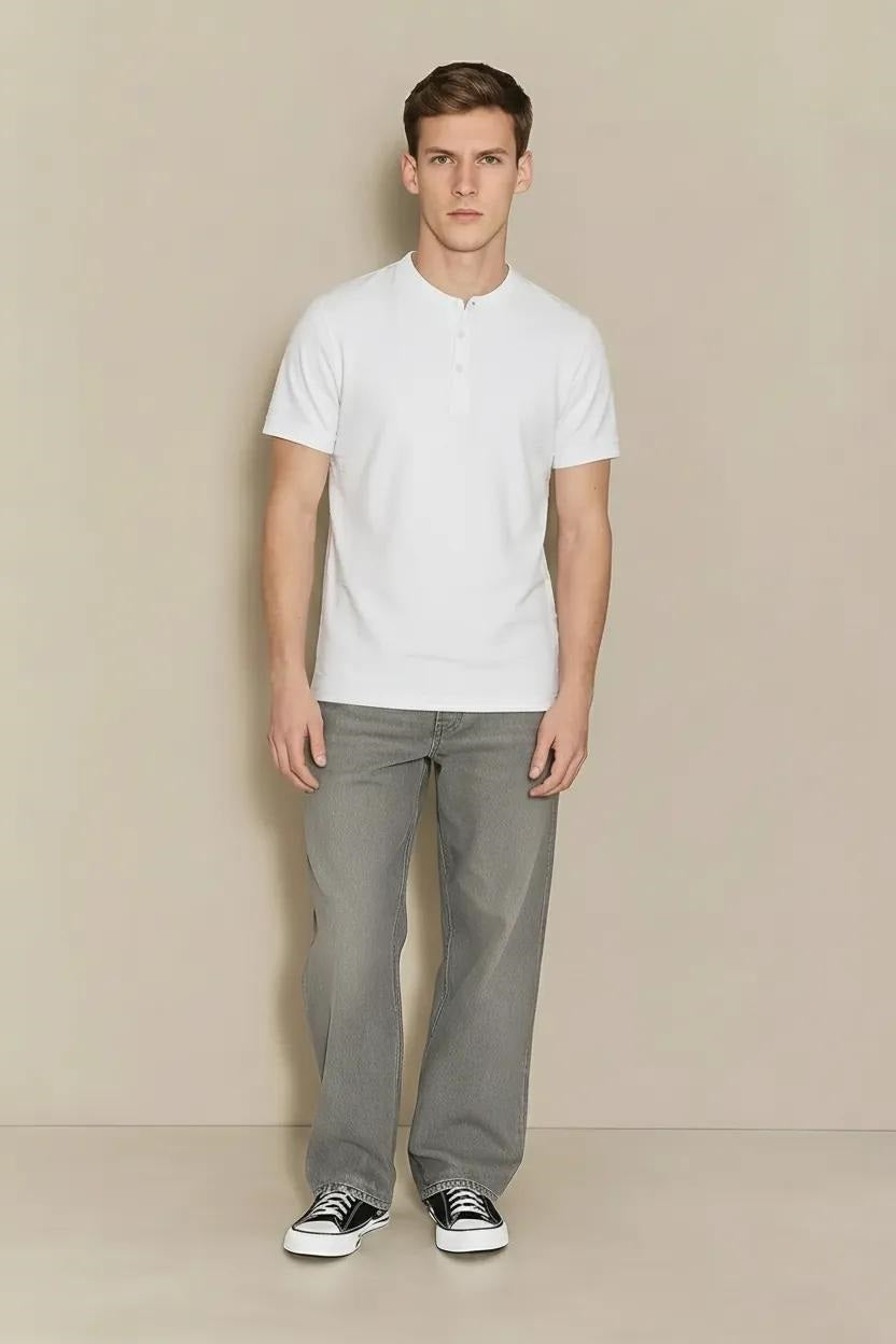 Men Off White Solid High Neck T-shirt