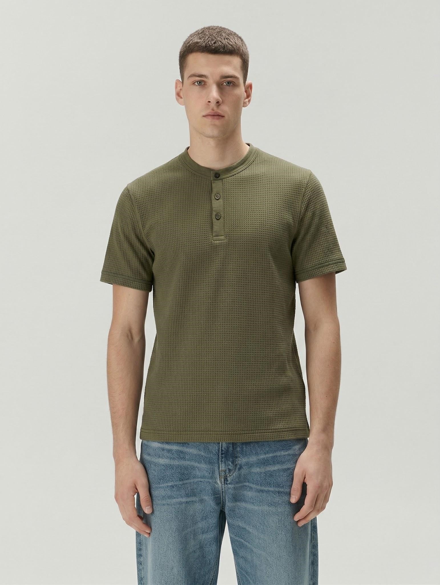 Men Olive Solid High Neck T-shirt