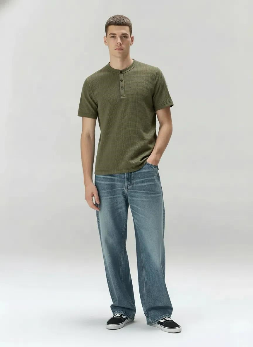 Men Olive Solid High Neck T-shirt