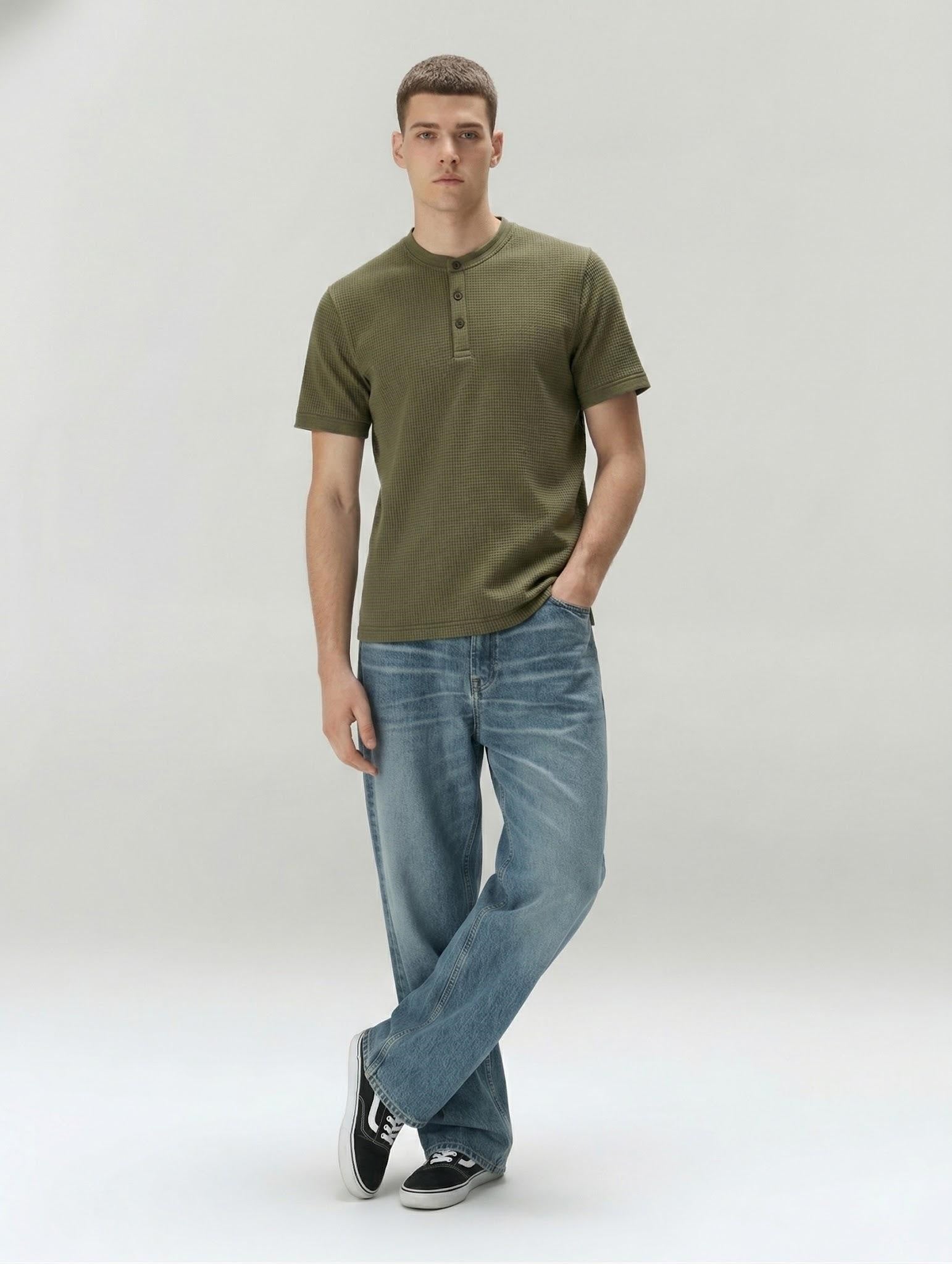 Men Olive Solid High Neck T-shirt