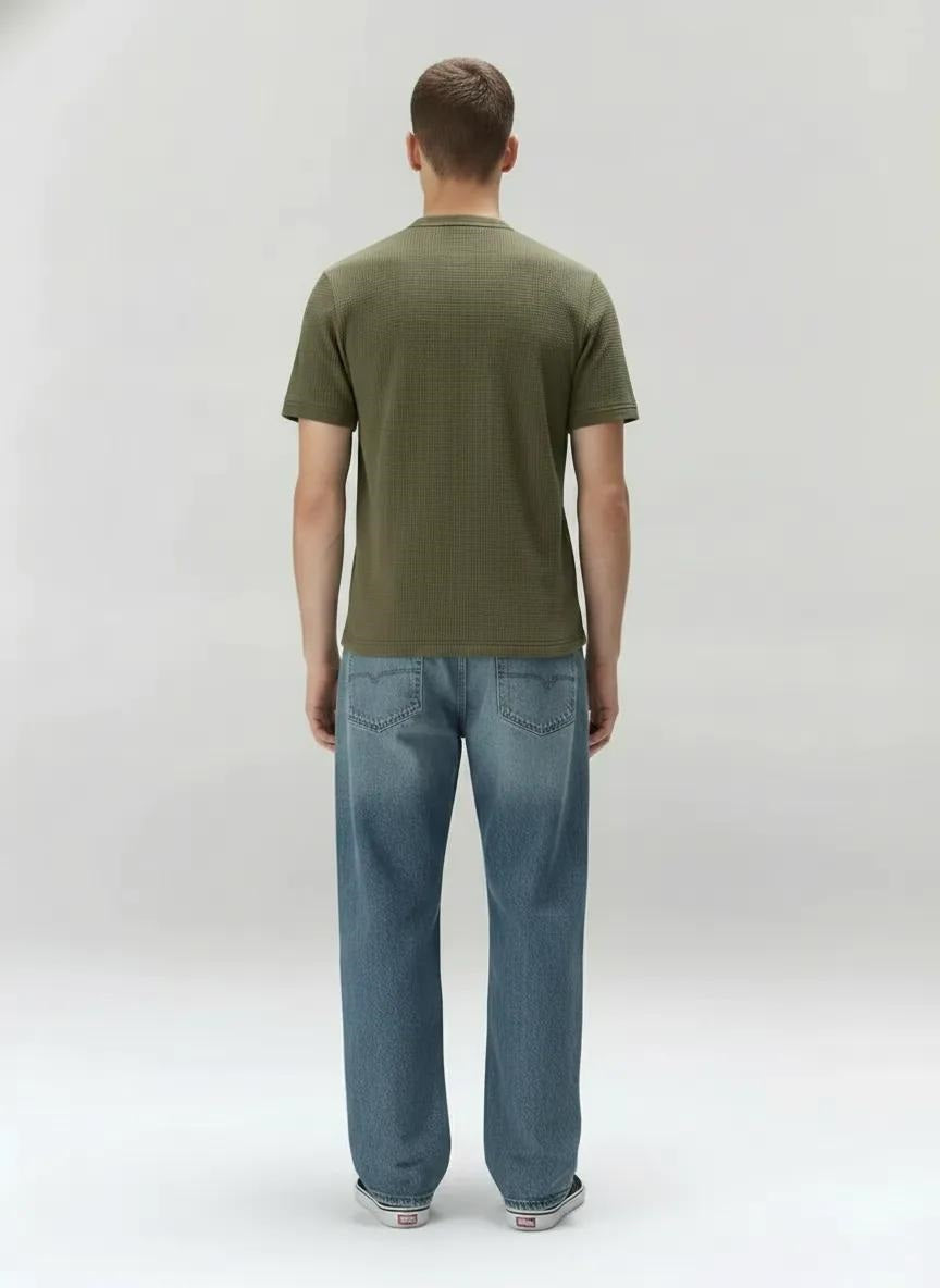Men Olive Solid High Neck T-shirt
