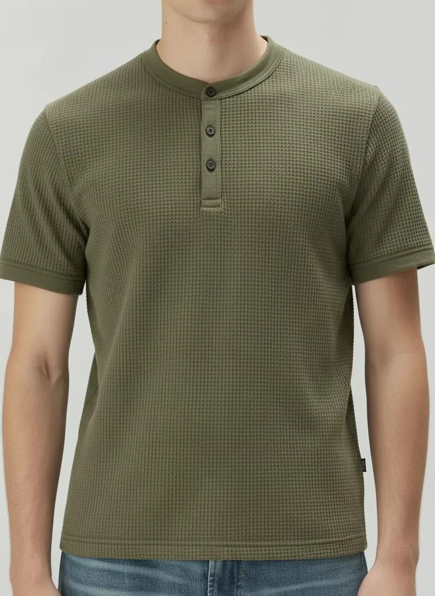 Men Olive Solid High Neck T-shirt