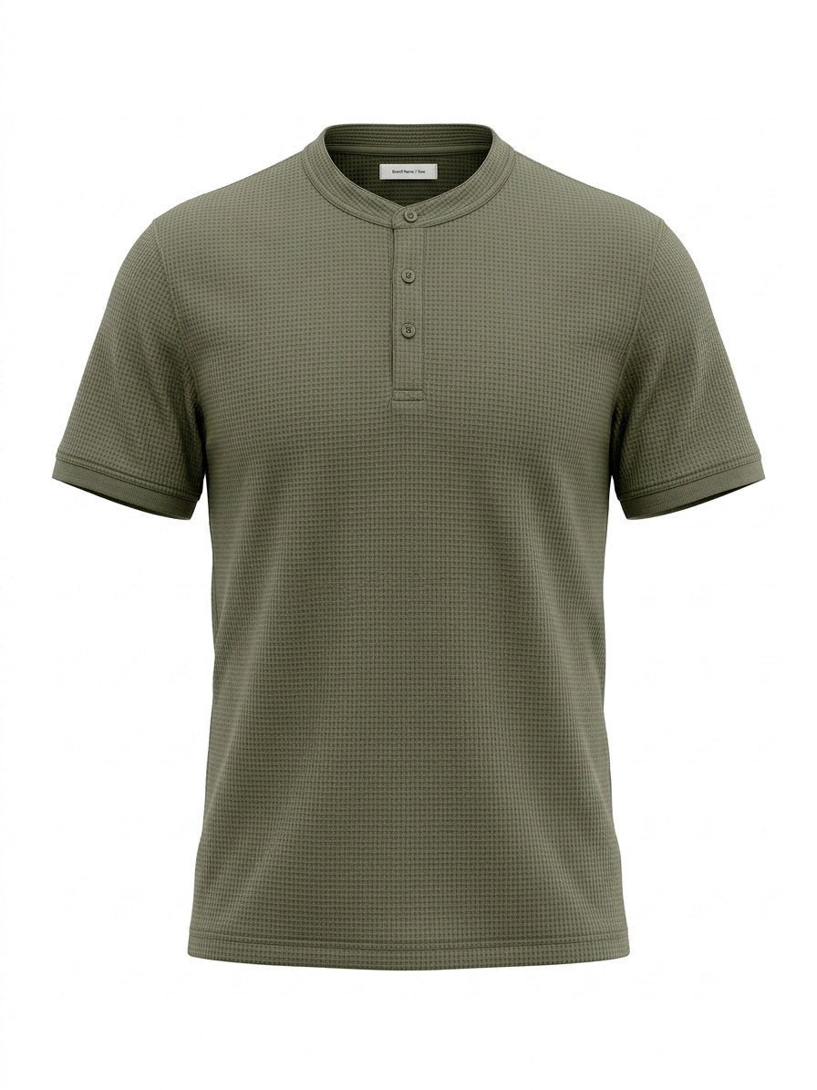 Men Olive Solid High Neck T-shirt