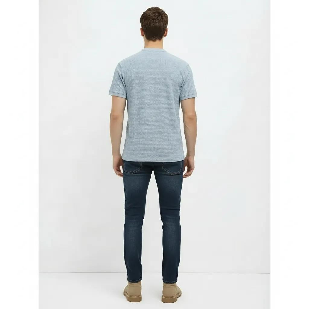 Men Sky Melange Solid High Neck T-shirt