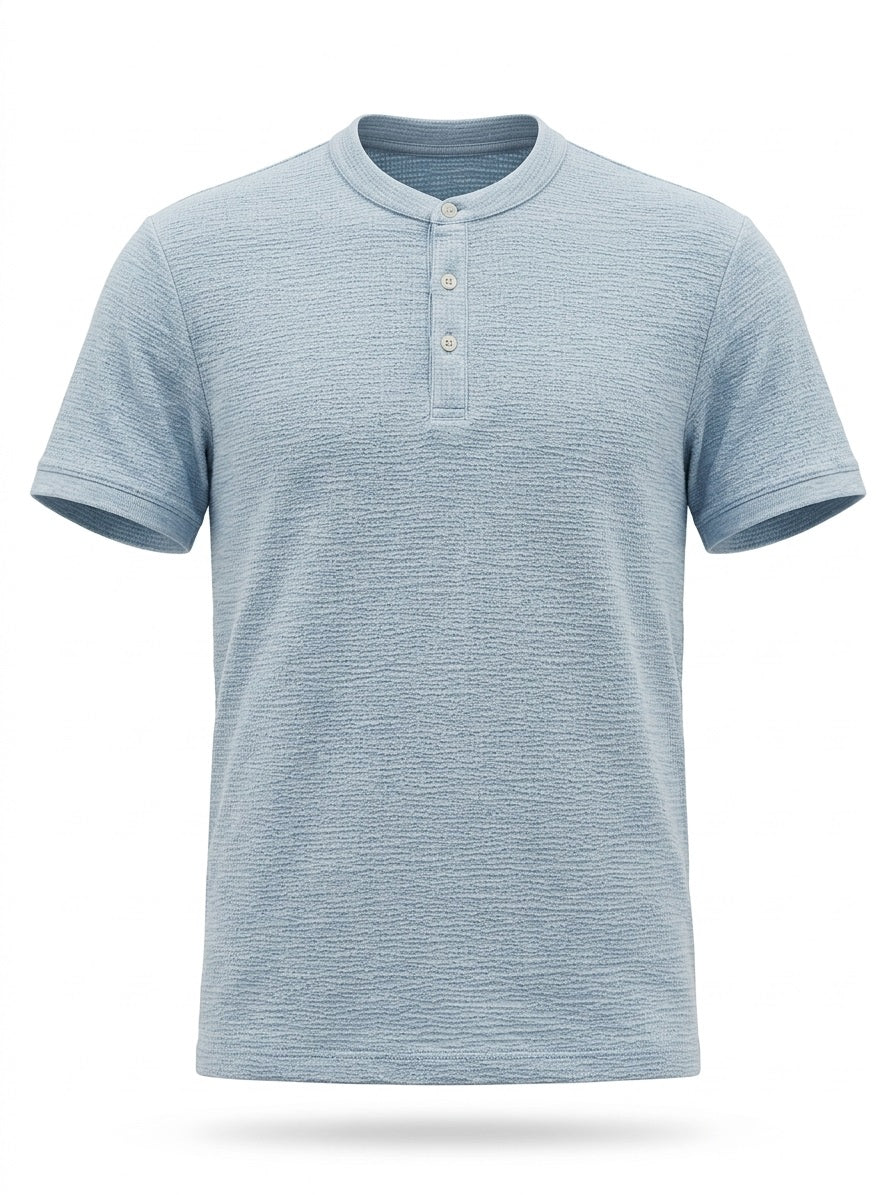 Men Sky Melange Solid High Neck T-shirt