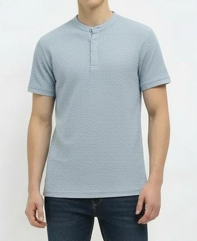 Men Sky Melange Solid High Neck T-shirt