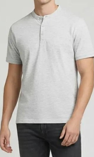 Men White Melange Henley Neck Solid  T-shirt