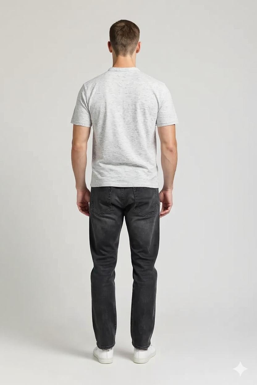 Men White Melange Henley Neck Solid  T-shirt