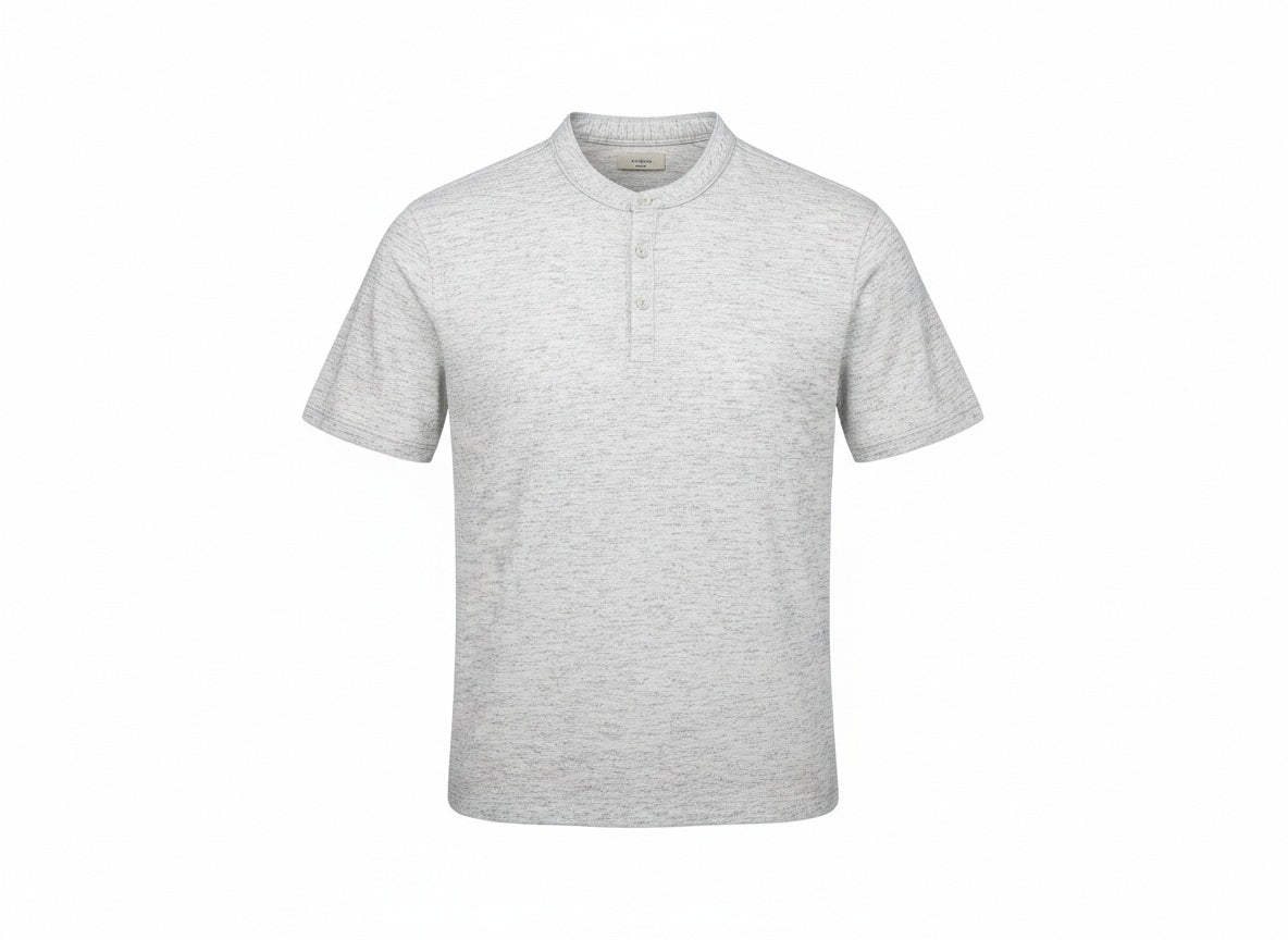Men White Melange Henley Neck Solid  T-shirt