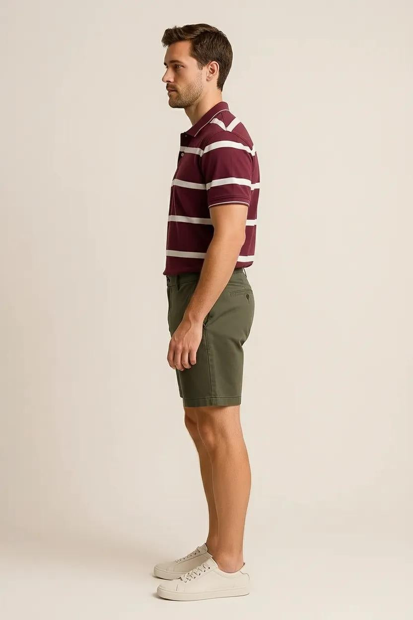 Octave Men Burnt Brick Striped Polo Collar T-shirt