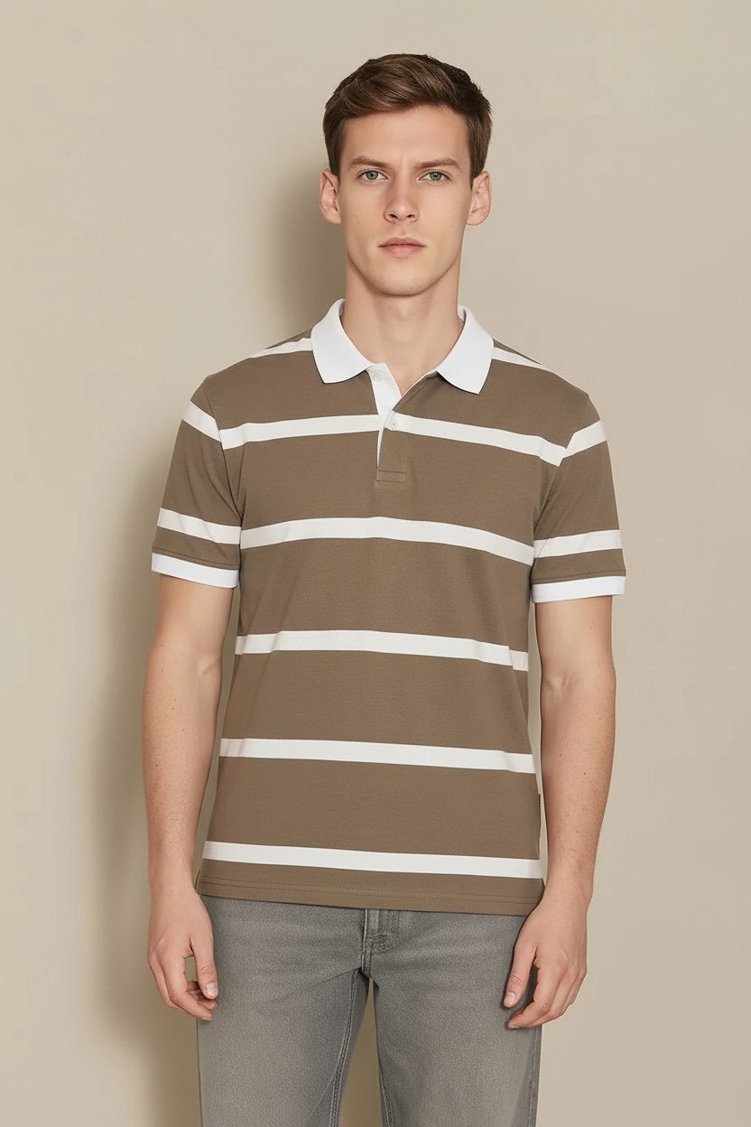 Men Fossil Striped Polo Collar T-shirt