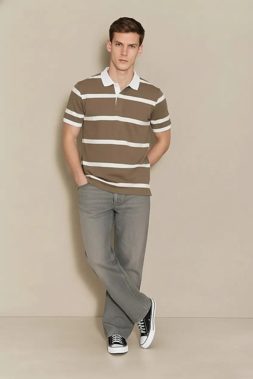 Men Fossil Striped Polo Collar T-shirt