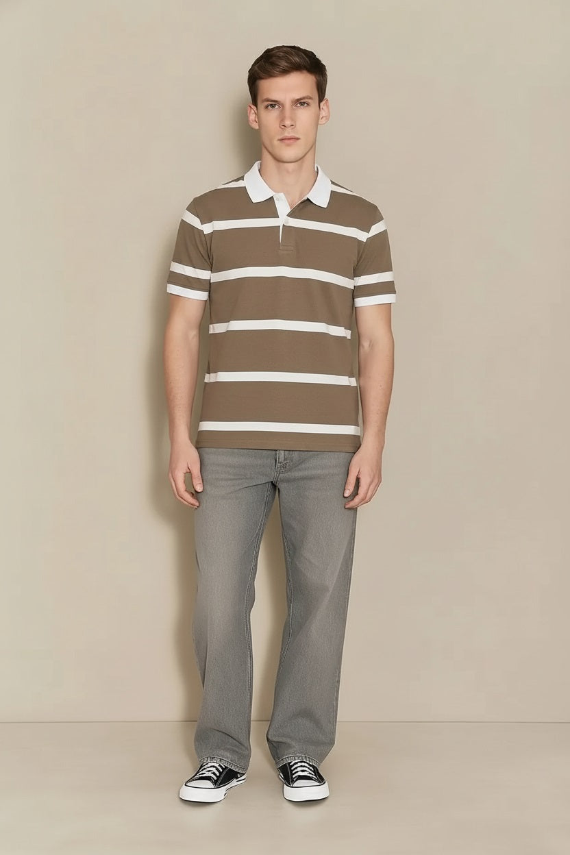 Men Fossil Striped Polo Collar T-shirt