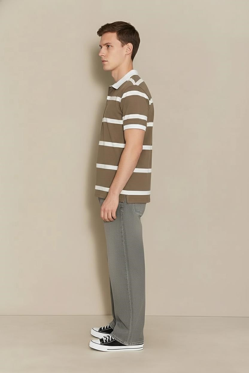 Men Fossil Striped Polo Collar T-shirt