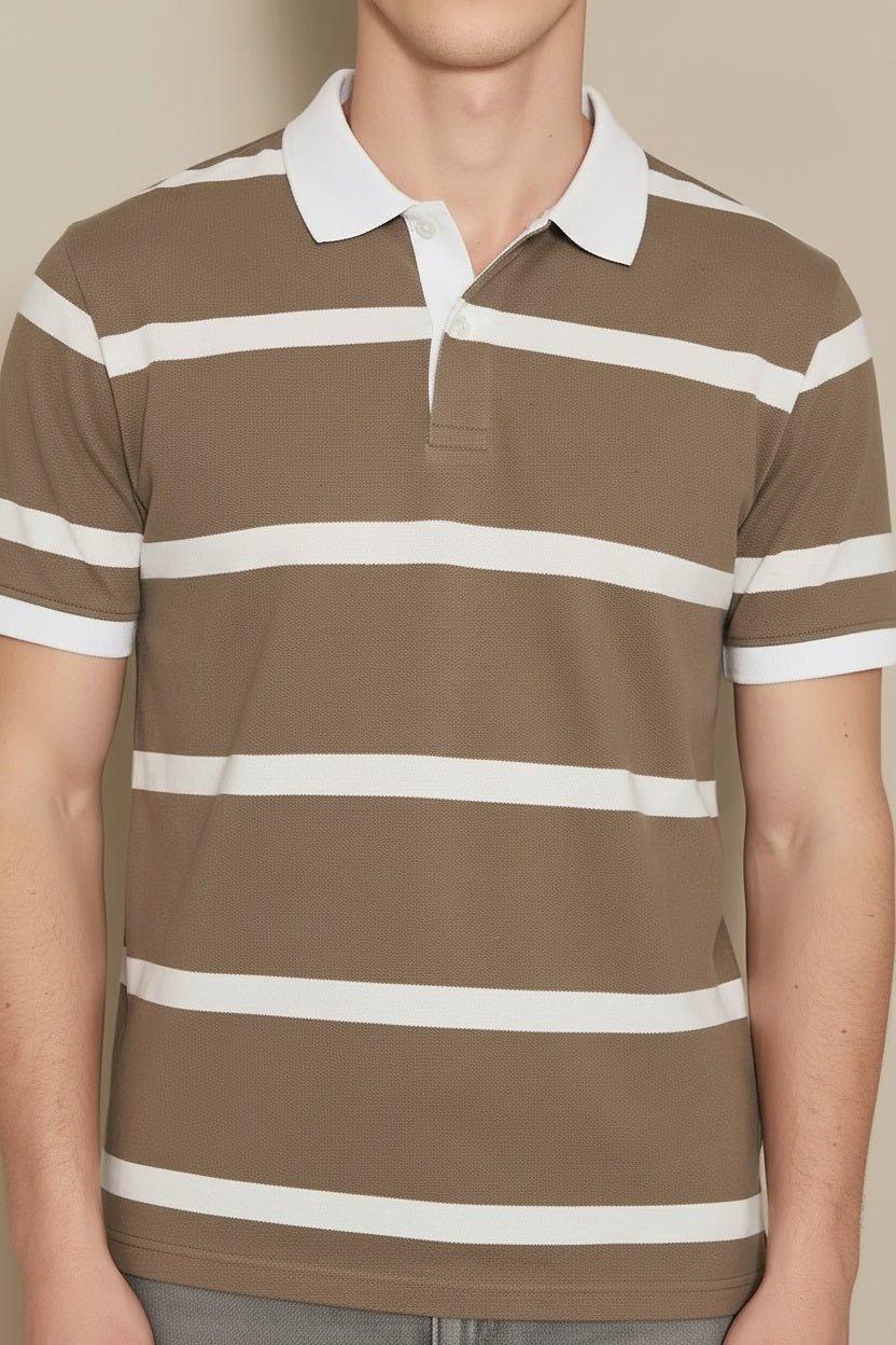 Men Fossil Striped Polo Collar T-shirt