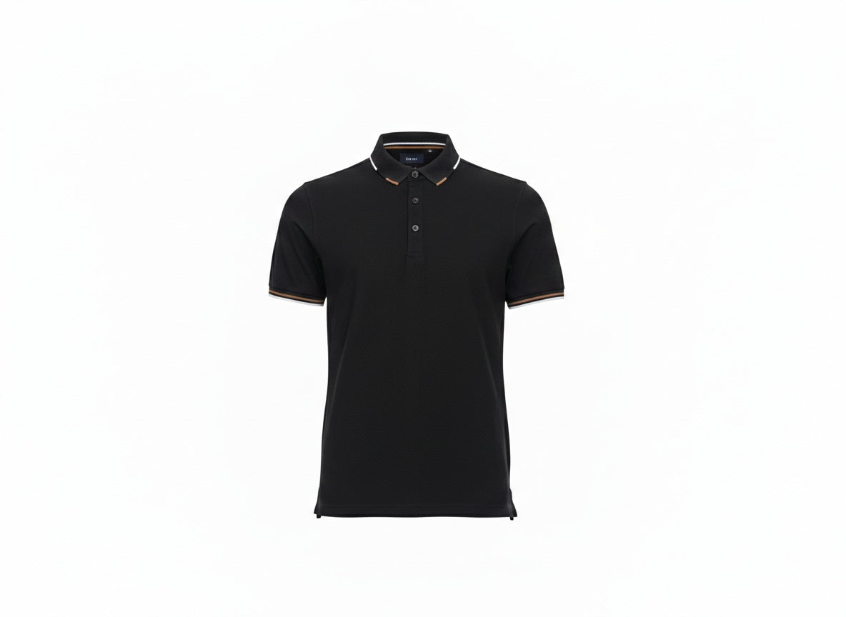 Men Black Polo Collar Solid T-shirt