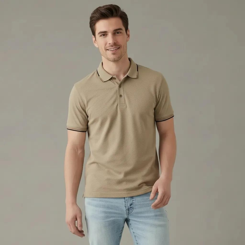 Men Fawn Polo Collar Solid T-shirt