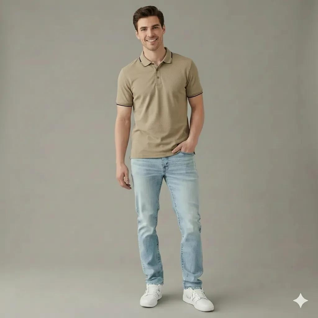 Men Fawn Polo Collar Solid T-shirt