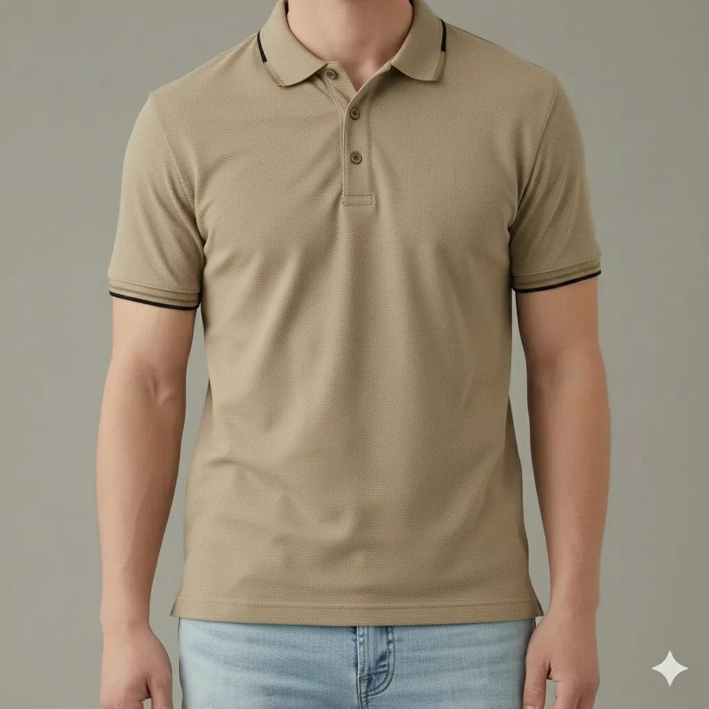 Men Fawn Polo Collar Solid T-shirt